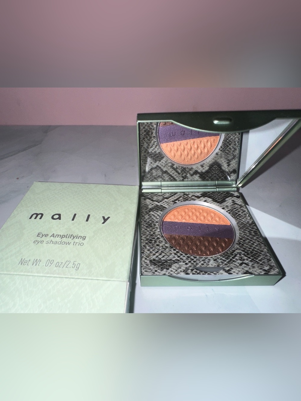 Purple & Peach Eye Shadow Trio - Shimmery Purple, Peach, Brown